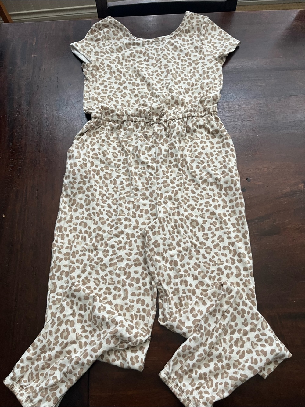 wonder nation Cream and Beige Leopard Print Girls One-Piece Jumpsuit